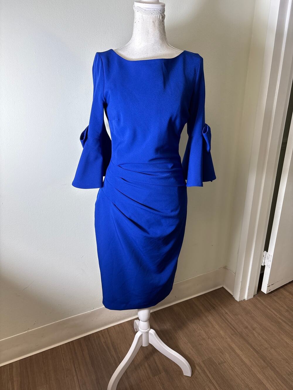 Posh Couture Electric Blue 3/4 Sleeve Midi Cocktial Dress Sz S